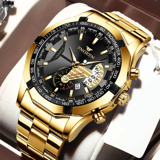 Fngeen Luxury Men's Watches Stainless Steel Band Fashion Waterproof