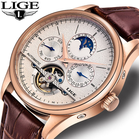 LIGE Brand Classic Mens Retro Watches Automatic Mechanical Watch