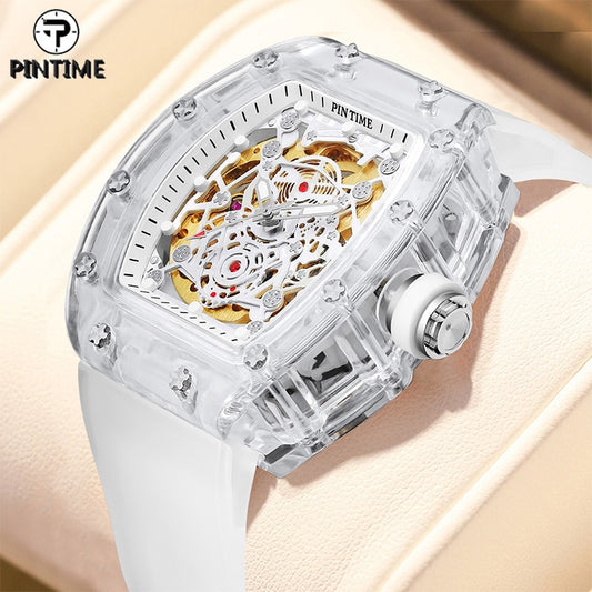 Pintime Luxury Automatic Mechanical Watch Men Hip Hop Mens Skeleton